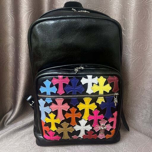 CHROME HEARTS クロムハーツ 7TH GRADE マルチセメタリークロスパッチ付き レザーリュック バックパック ブラック マルチ