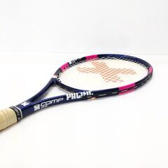 店頭引き渡し 中古 パシフィック エックス コンプ 25 ジュニア 硬式ラケット テニス ブルー系 カバー付き PACIFIC X COMP 25の画像
