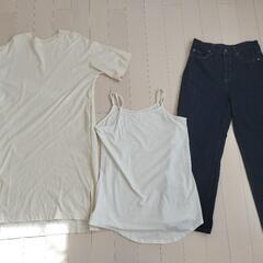 レディース服9点セット ユニクロ JaVa AMERICAN HOLIC Tシャツ デニム ワンピース ロングTシャツ ヘンリーネック キャミソール 半袖 白 ベージュ ジーンズ ホワイト の画像