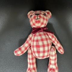 ハンドメイド　赤　チェック　くま　熊　テディベアの画像