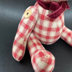 ハンドメイド　赤　チェック　くま　熊　テディベアの画像