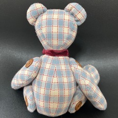 ハンドメイド　くま　熊　青　チェック　テディベアの画像