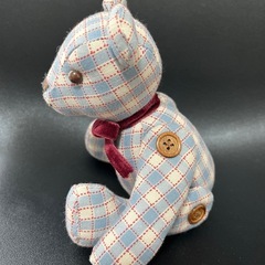 ハンドメイド　くま　熊　青　チェック　テディベアの画像