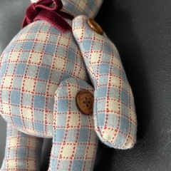 ハンドメイド　くま　熊　青　チェック　テディベアの画像