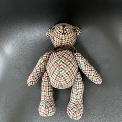 ハンドメイド　くま　熊　テディベア　チェック　ブラウンの画像