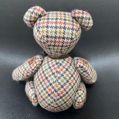 ハンドメイド　くま　熊　テディベア　チェック　ブラウンの画像