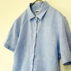 【極美品 / 鎌倉シャツ】マンハッタンスリム 麻混 半袖シャツ サイズLの画像