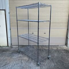 中古 ワイヤーシェルフ 物置 棚板 ワイヤースチールラック 倉庫 幅広 120x60x190 棚板４枚 キャスター、スットパー付 の画像