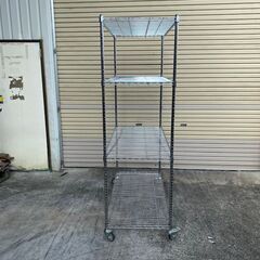 中古 ワイヤーシェルフ 物置 棚板 ワイヤースチールラック 倉庫 幅広 120x60x190 棚板４枚 キャスター、スットパー付 の画像