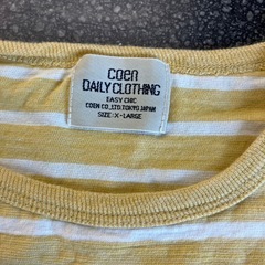 H2508-171 coen ボーダーTシャツ 胸ポケ サイズ:XL イエロー ホワイト 毛玉有りの画像