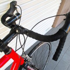 中古自転車 BASSO CORAL ロードバイク 自転車 18段変速(前2段/後9段) 軽量アルミフレーム フレームサイズ550㎜ 取付式LEDライト付 前タイヤチェーン、サドル新品交換済 レッド 通勤 通学 近所のお出掛けなどにの画像