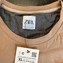 H2508-172 ZARA ポケットTシャツ 切り替えボーダー チョコ ホワイトサイズ:XL 未使用品の画像