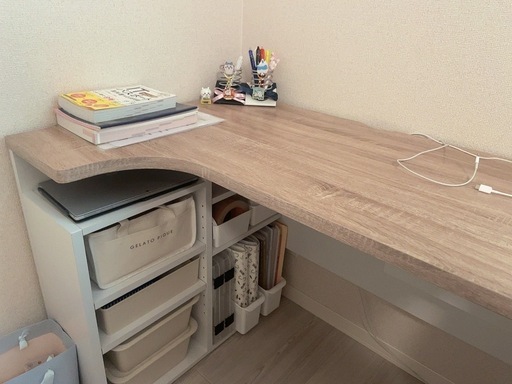LOWYA _デスク 棚付き L字型 パソコンデスク(幅140cm) 収納付きL字デスク テレワークデスク ブック