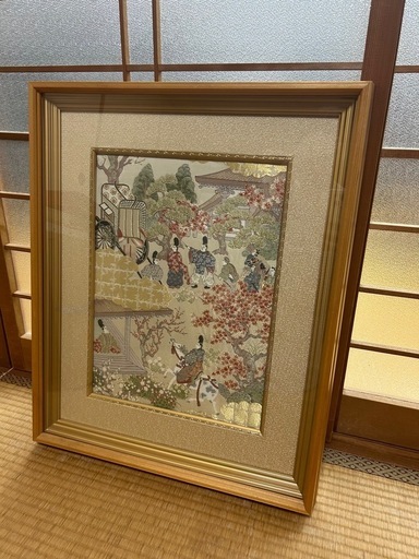 京都西陣 西陣織 長嶋成織物 謹製 京額 平安絵巻 刺繍画 日本画 織物画 美術 京都西陣 西陣織 長嶋成織物 謹製 京額 平安絵巻 刺繍画 日本画 織物