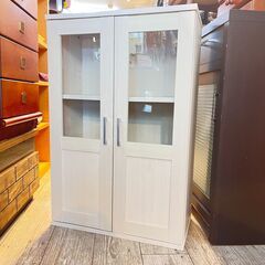 ニトリ キャビネット 食器棚 白 ホワイト 横幅60cm 奥行29cm 高さ90cm 棚板可動式 ★買取帝国 志木店の画像