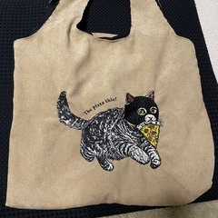 未使用訳あり品　トートバッグ 猫刺繍 ショッパー サブバック エコ ブラック アイボリー ネイビー ブルー コーデュロイ Jubilee ジュビリー アート 動物 キャット ネコ の画像