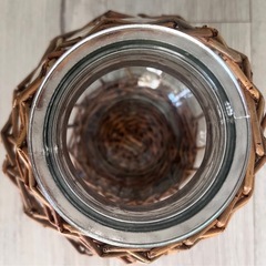 花瓶　フラワーベース　レトロ　籐　ガラス　インテリア　ナチュラル　カフェの画像