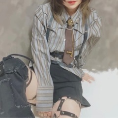 シャツブラウス　ネクタイ付き　ストライプ Lサイズの画像