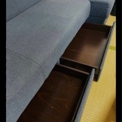 家具ソファ 3人掛けソファベッド 布張り カウチ付き 引き出し収納ありの画像