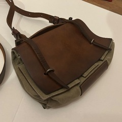 ショルダーバッグ 革×キャンバス地 ブラウン　ロシアのバック職人特別オーダー輸入品　貴重の画像