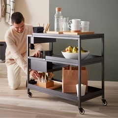 【受付終了しました】IKEA ワゴン　キャスター付 　美品　シェルフ　スチールワゴン　キッチン　デスク　トロッテンの画像