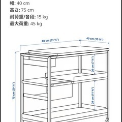 【受付終了しました】IKEA ワゴン　キャスター付 　美品　シェルフ　スチールワゴン　キッチン　デスク　トロッテンの画像