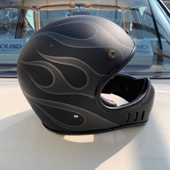フルフェイス ヘルメット マットブラック フレイム柄 ビンテージ風 バイク用の画像
