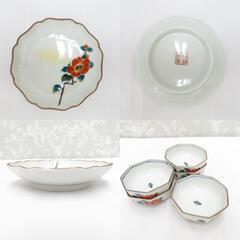 九谷焼 食器 美泉 料理揃 山茶花 皿揃 小鉢 豆鉢 小皿  5客セット　椿柄【中古】 【キモノオフ野々市若松店】の画像