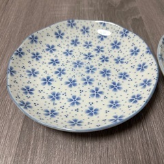 萌窯 丸谷焼　花柄 桜柄 ブルー 三寸皿　六寸皿　6枚セット　豆皿　醤油皿　中皿の画像