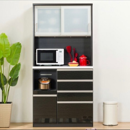 【超美品‼️】定価109,900円♪ ニトリ 100cm幅キッチンボード(Nポスティア100KB) 食器棚 収納家具 艶あり木目調ブラック♪