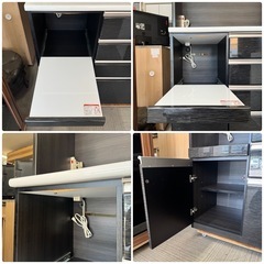 【超美品‼️】定価109,900円♪ ニトリ 100cm幅キッチンボード(Nポスティア100KB) 食器棚 収納家具 艶あり木目調ブラック♪の画像