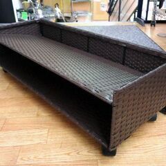 シューズカート 靴箱下収納 高23×幅80㎝ キャスター付き ラタン風 靴箱 2段 8足収納 ダークブラウン 西岡店の画像