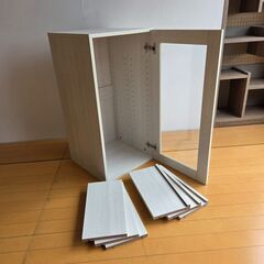 未使用訳あり コレクションラック グッズ収納 キャビネット ブックシェルフ ディスプレイ ホワイトウォッシュ 木製 棚 収納家具 収納の画像
