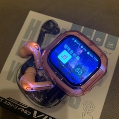 新品　タッチディスプレイ付き完全ワイヤレスイヤホン　スケルトンブルーカラーの画像
