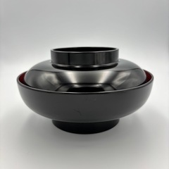 越前漆器 平椀 うなぎ椀 黒内朱 4組セットの画像