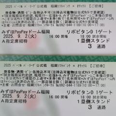9/2(火)PayPayドームチケット2枚の画像