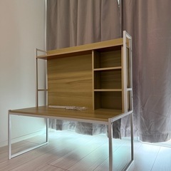 LEDライト付き 収納棚一体型 組み立て式デスクの画像