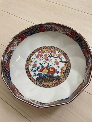 アンティーク花柄の陶器大皿　哲山作 昭和レトロ STONE WARE 花柄 大皿 花柄プレート 陶器【Z-K1771
