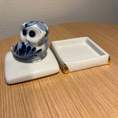 フクロウ　陶器　小物入れの画像