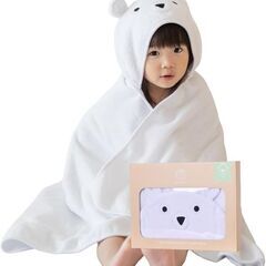 未使用 BabyGoo ふんわりフード付きバスタオル ベビーバスローブ クマ オーガニックコットン100％ おくるみの画像