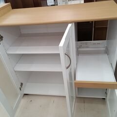 リユースのサカイ栃木店★ジモティ割あり★  食器棚 ベージュ×ホワイト W90×D40×H83 クリーニング済み TC10246の画像