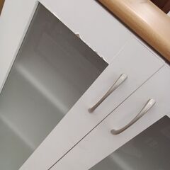 リユースのサカイ栃木店★ジモティ割あり★  食器棚 ベージュ×ホワイト W90×D40×H83 クリーニング済み TC10246の画像