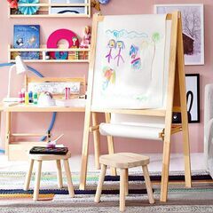 8月22-23日引き取り限定　IKEA MÅLA モーラ イーゼル 木製 ホワイトボード ＆ 黒板　チョークとロール紙つきの画像