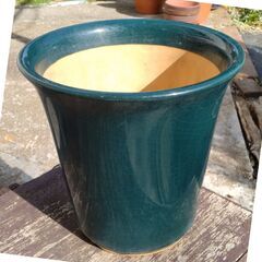 植木鉢　深みどり　緑、陶器　中古の画像