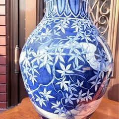 肥前 峯山 作 染付大壺　鴨紅葉大花瓶 骨董 有田 飾壷 大型　伊万里焼の画像