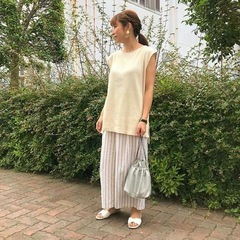 GU＊リネンブレンドワイドパンツ＊ストライプ＊の画像