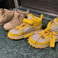 オフホワイト×ナイキ　AIR FORCE 1 イエローとジョーダン コートサイド 23 WEの画像