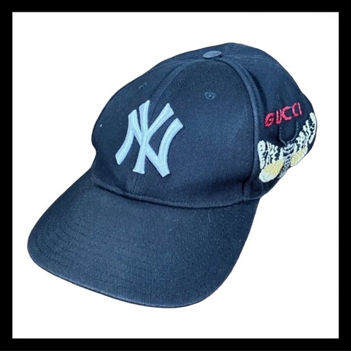 【GUCCI】NEW ERA 蝶刺繍 ベースボール キャップ ニューエラ コラボ 黒 A68 