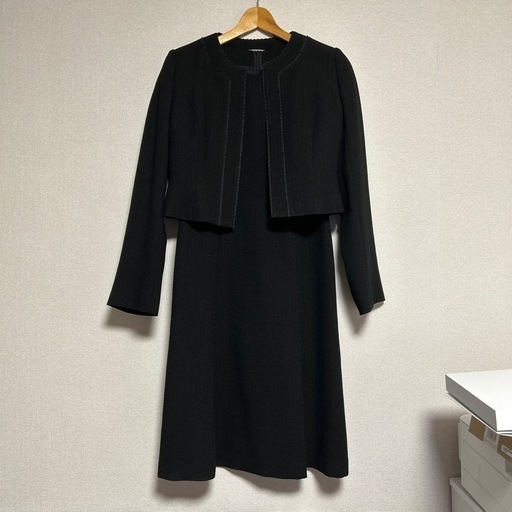 美品【中古】ソシアル SOCIAL ブラックフォーマルワンピーススーツ　7号 
