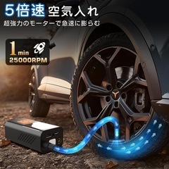 電動空気入れ エアーポンプ 多機能 充電式 高速充填 コードレス6000mAh大容量電池 ポータブルの画像